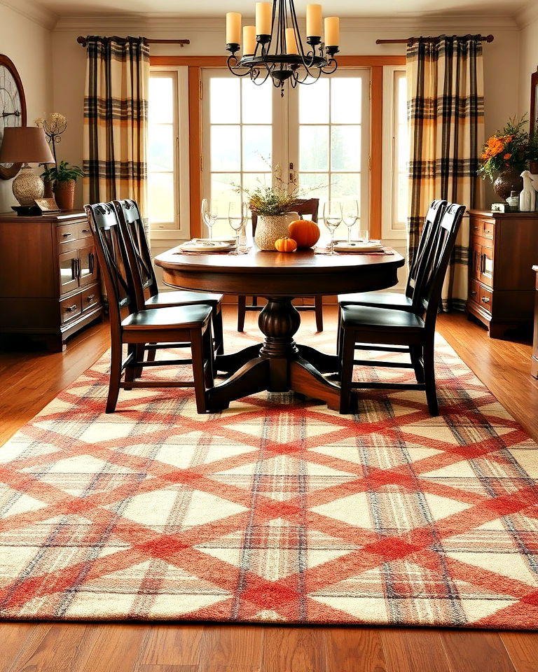 cozy plaid rug for dining room