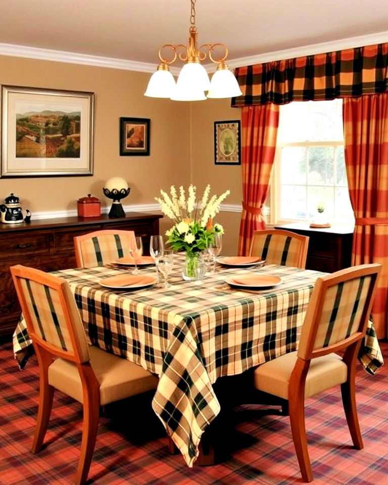 cozy plaid tablecloths for 70s dining room