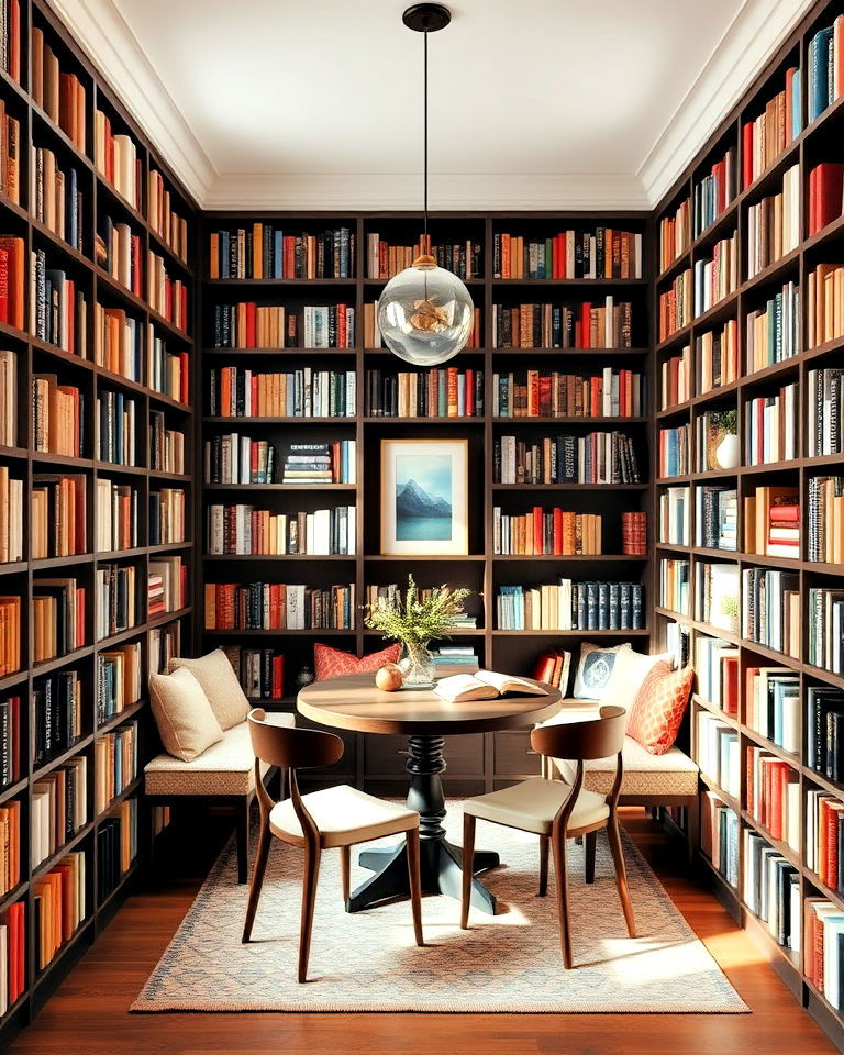 cozy reading nook with a dining table