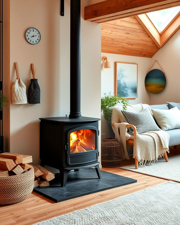 cozy small wood burning fireplace