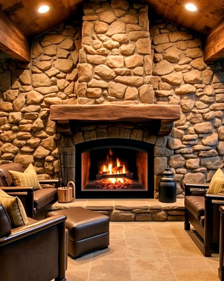 cozy stone fireplace for a focal point