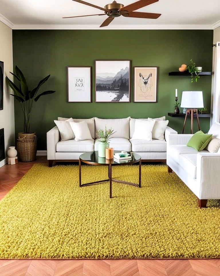 cozy textured olive green rug