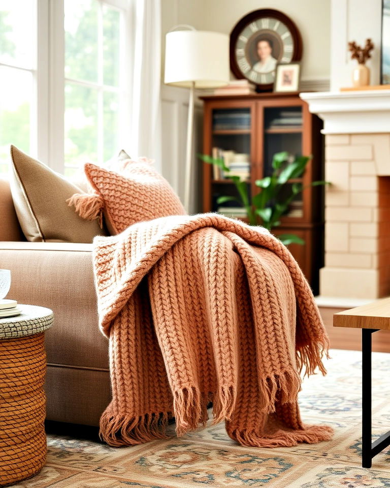 cozy throw blanket over living room sofa