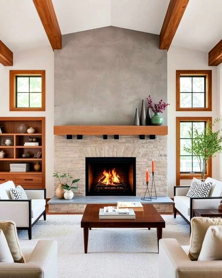 craftsman fireplace with concrete surround