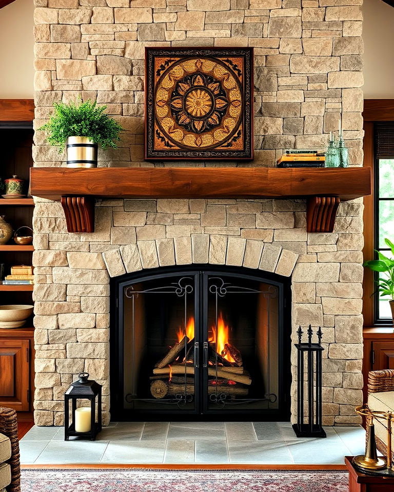 craftsman fireplace with metal accents