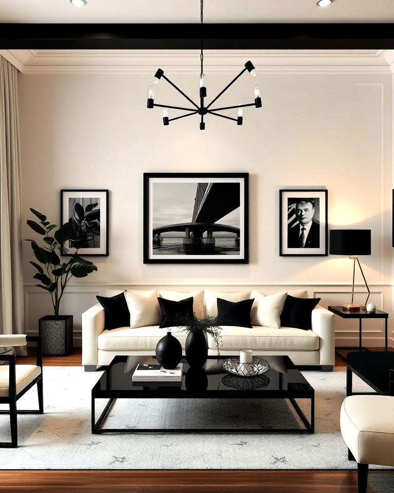 cream and black contrast living room