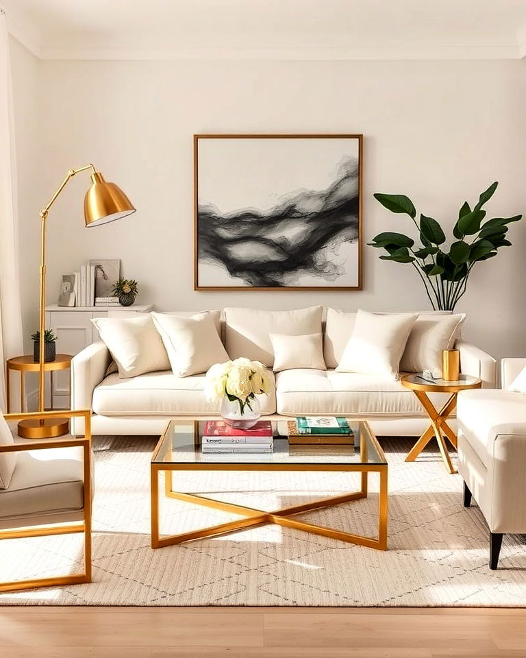 cream and brass accents living room