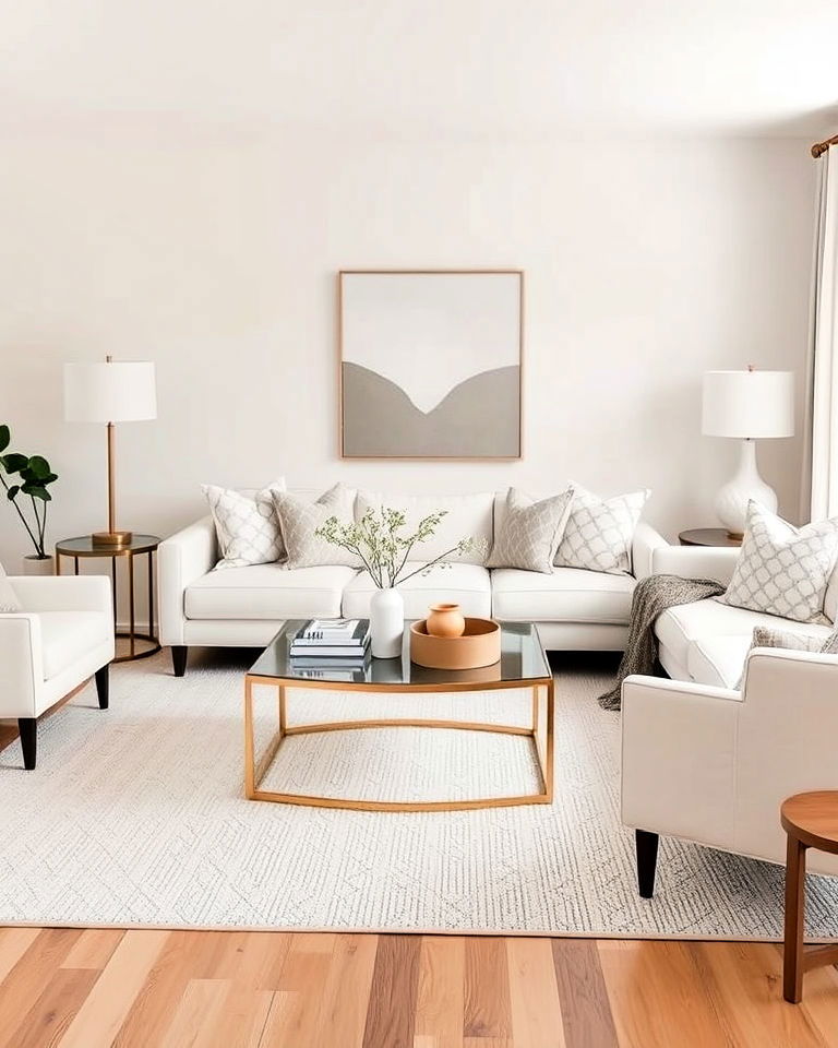 cream and geometric patterns living room