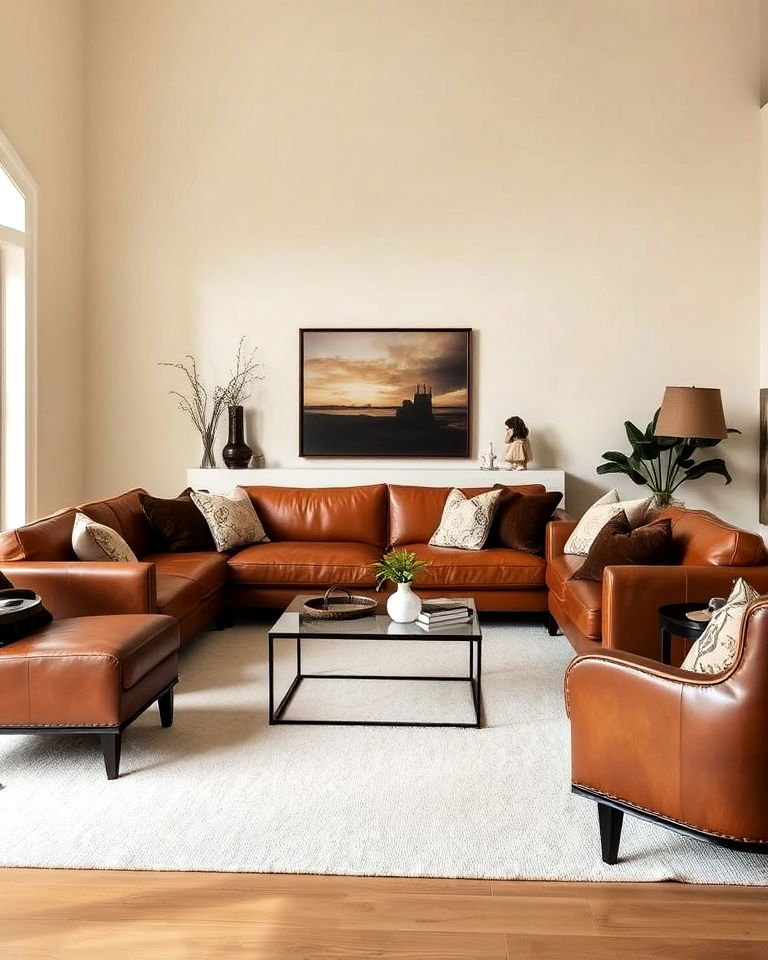 cream and leather accents living room