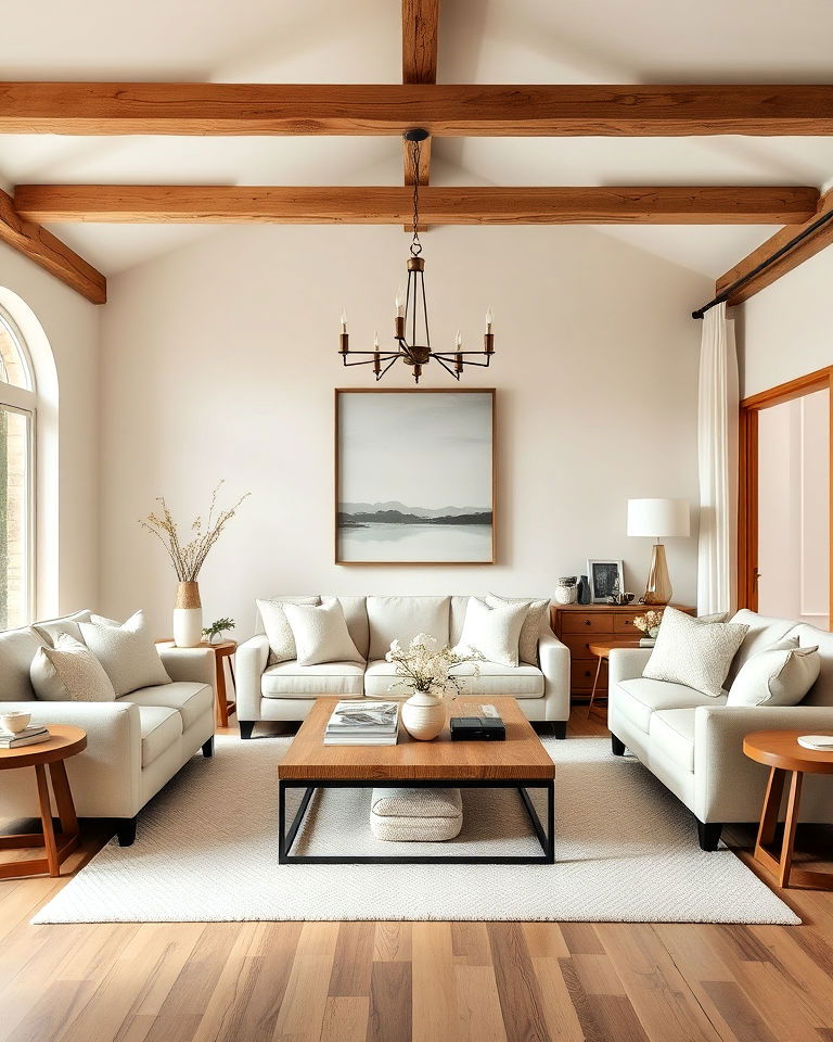 cream and wood accents living room