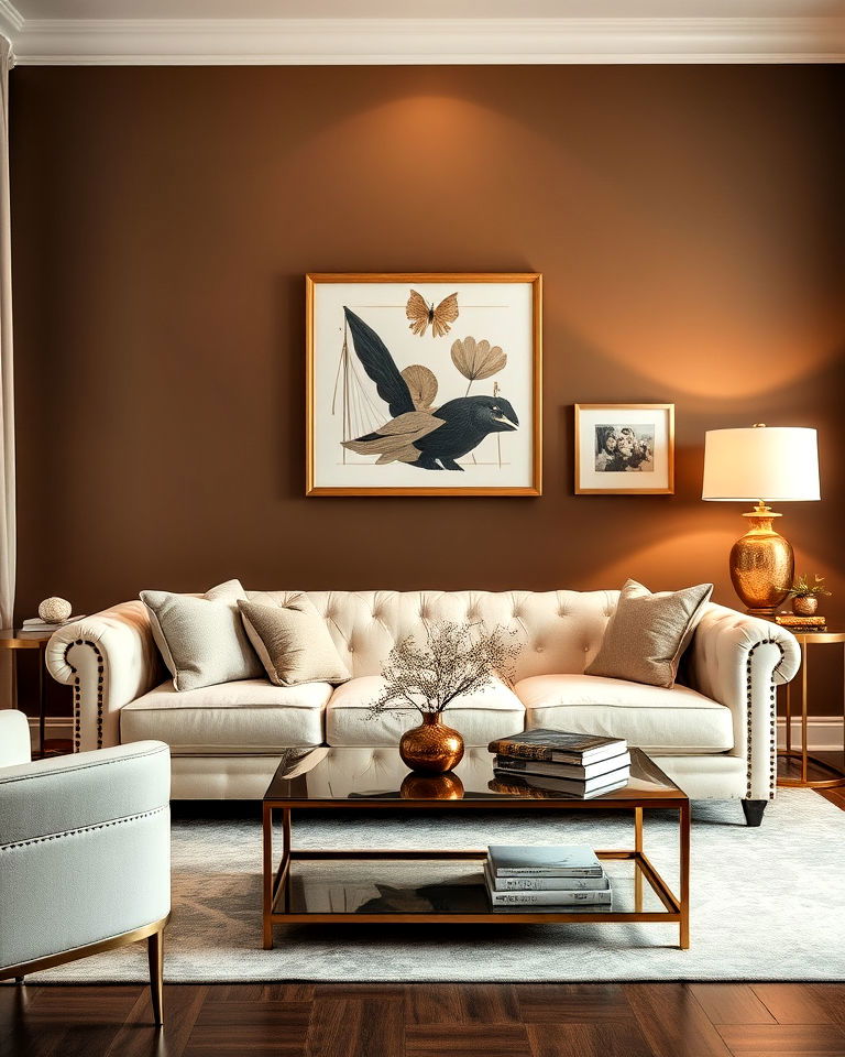 cream couch living room metallic accents