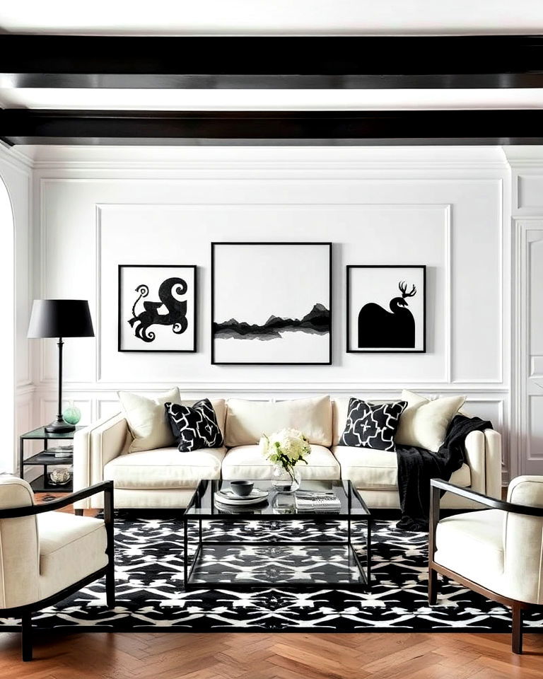 cream couch with black and white accents