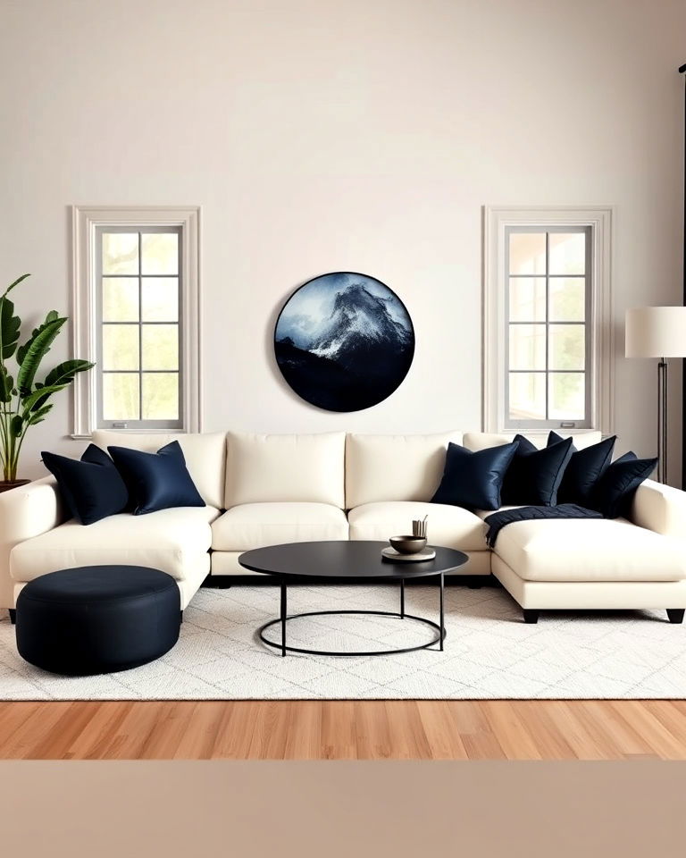 cream couch with dark accents