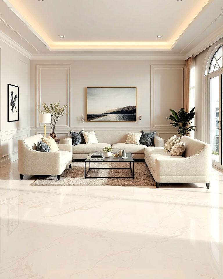 cream marble floors for a subtle elegance living room