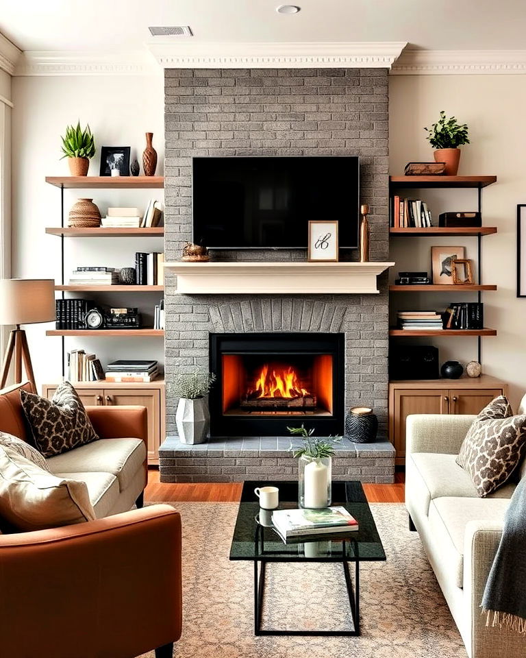 create built in shelves around the fireplace