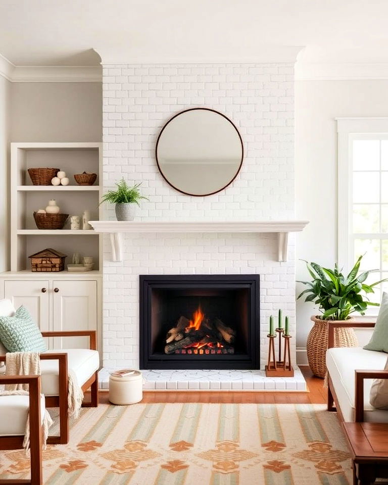 crisp white mosaic tile fireplace