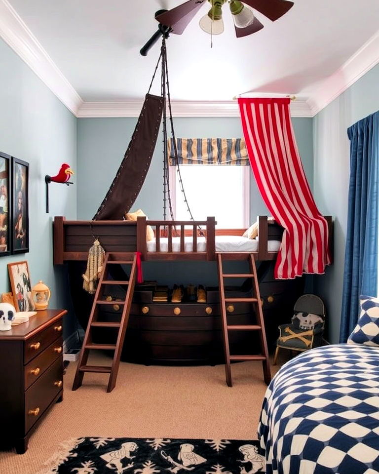 crow’s nest feature in a pirate themed bedroom