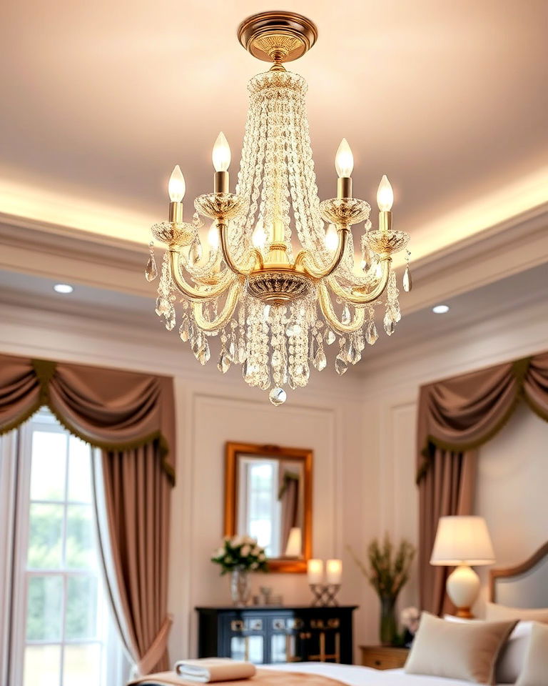 crystal chandelier glam bedroom
