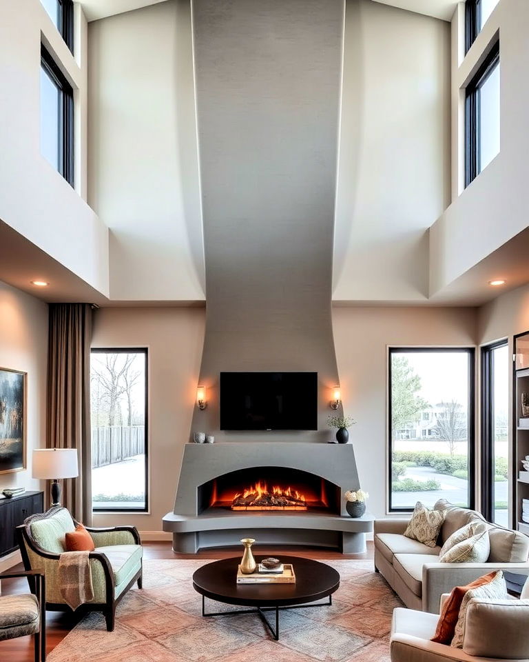 curved fireplace design for architectural interest