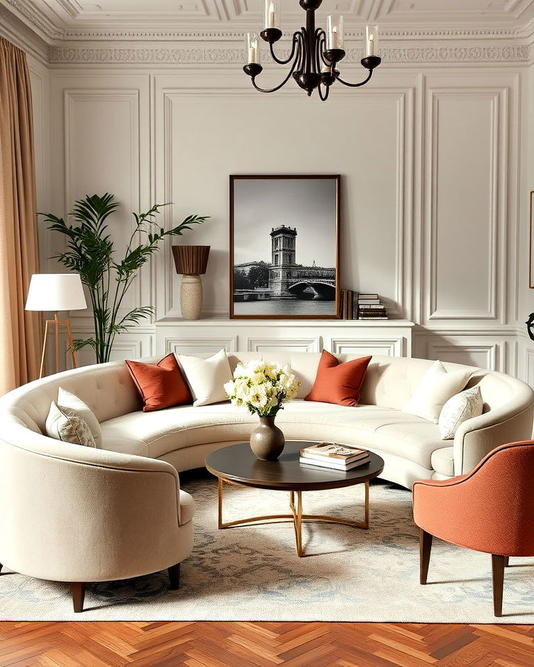 curved furniture for parisian style living room