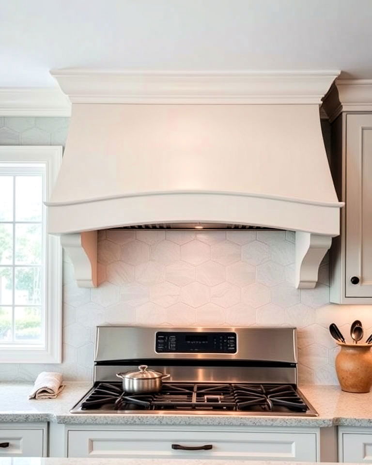 curved range hood for kitchen