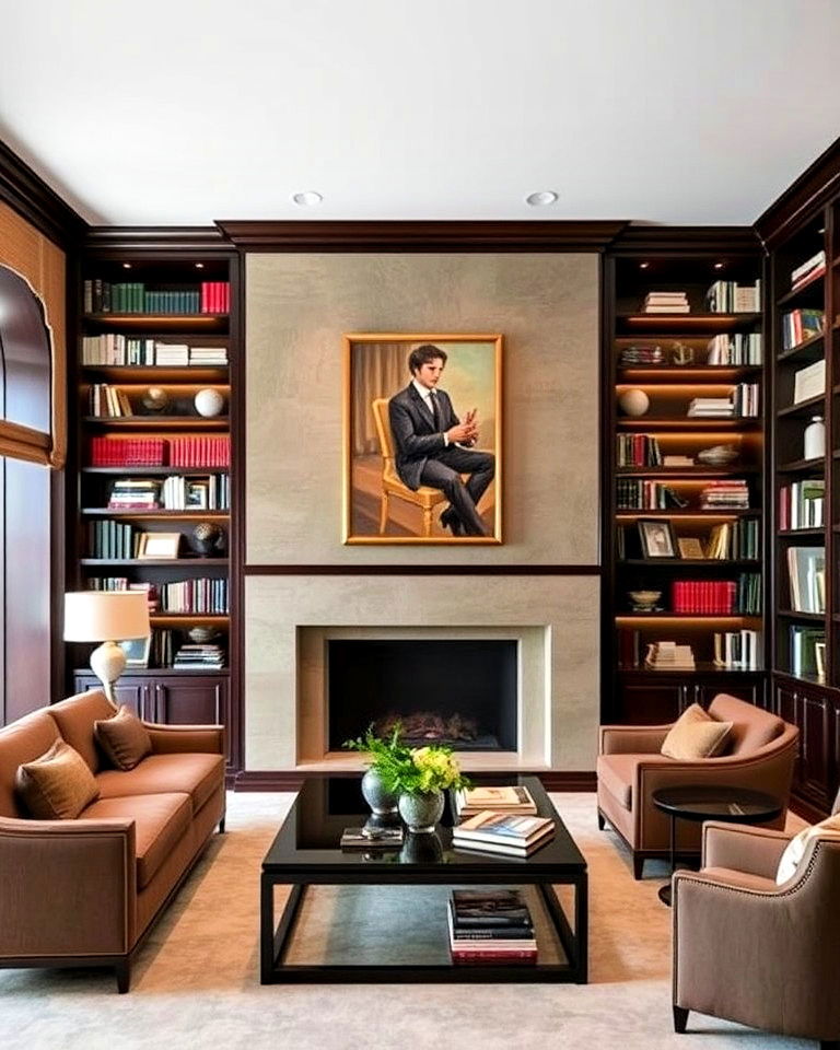 custom built bookshelves for a mansion living room