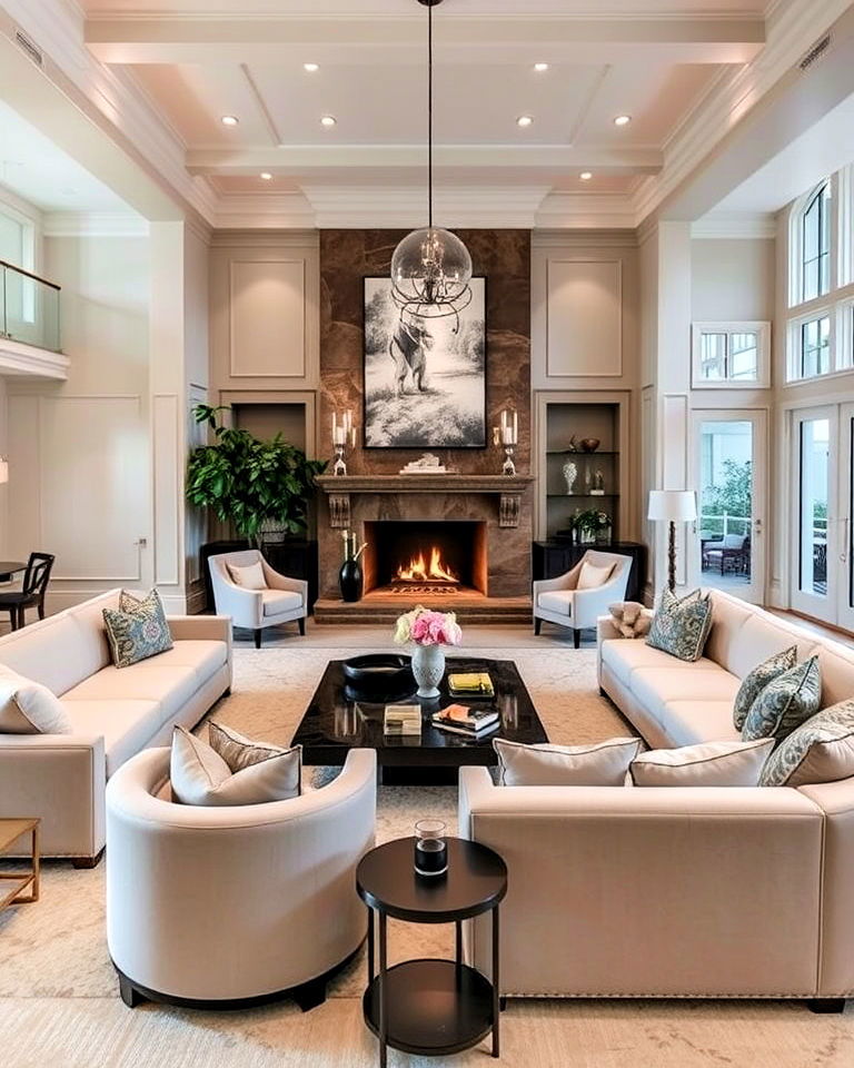 custom designed lavish fireplace as a focal point