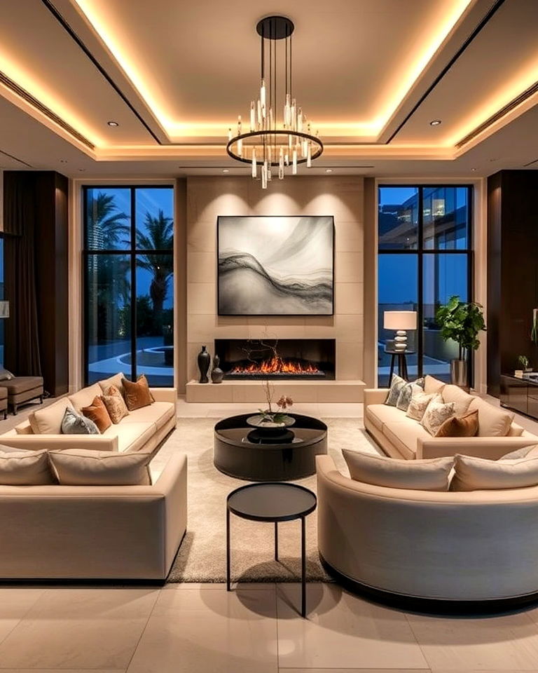 custom lighting controls for a mansion living room