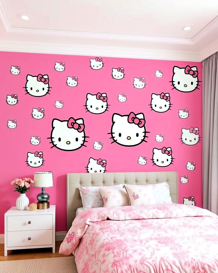 cute hello kitty bedroom accent wall