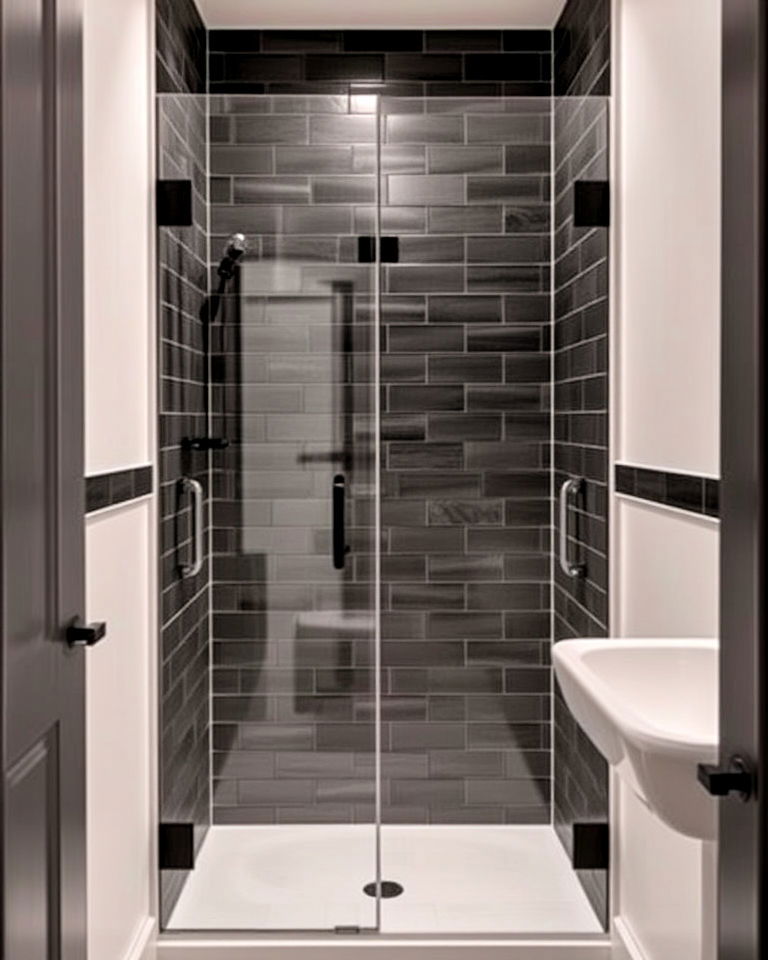 dark accent wall for the small walk in shower