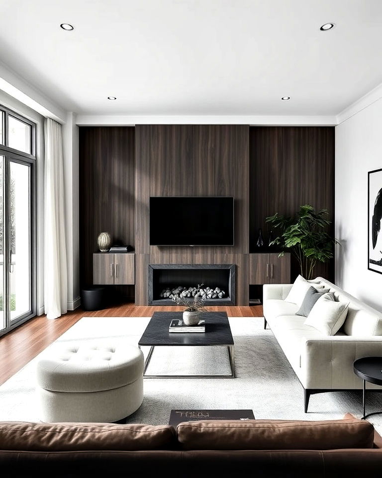 dark brown and white contrast living room for a crisp look