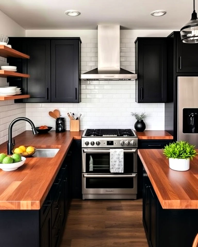 dark brown butcher block countertops for kitchen