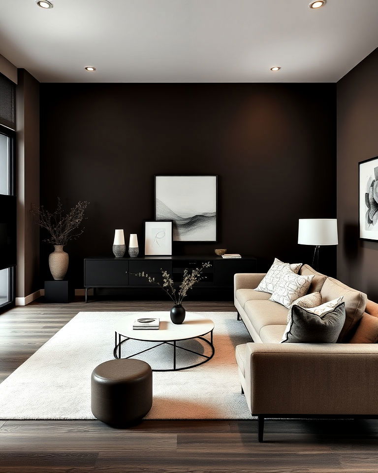 dark brown minimalist decor living room