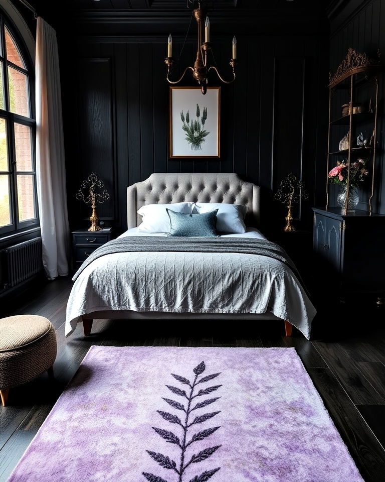 dark floors with pastel rugs