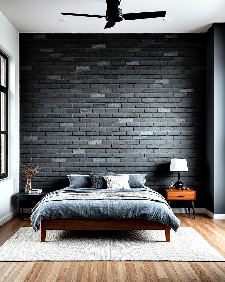 dark gray brick accent wall bedroom