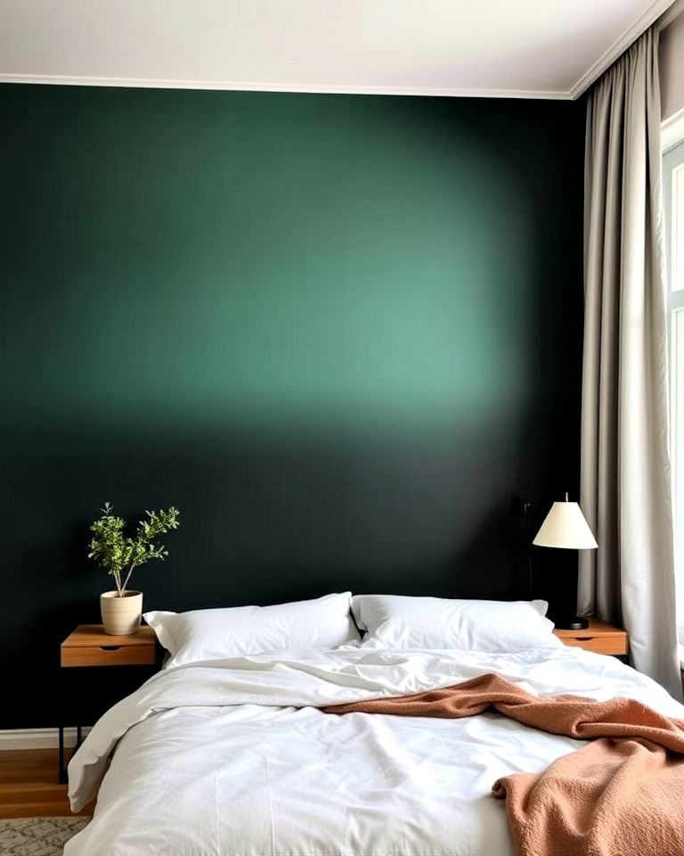 dark green accent wall with a subtle ombre effect