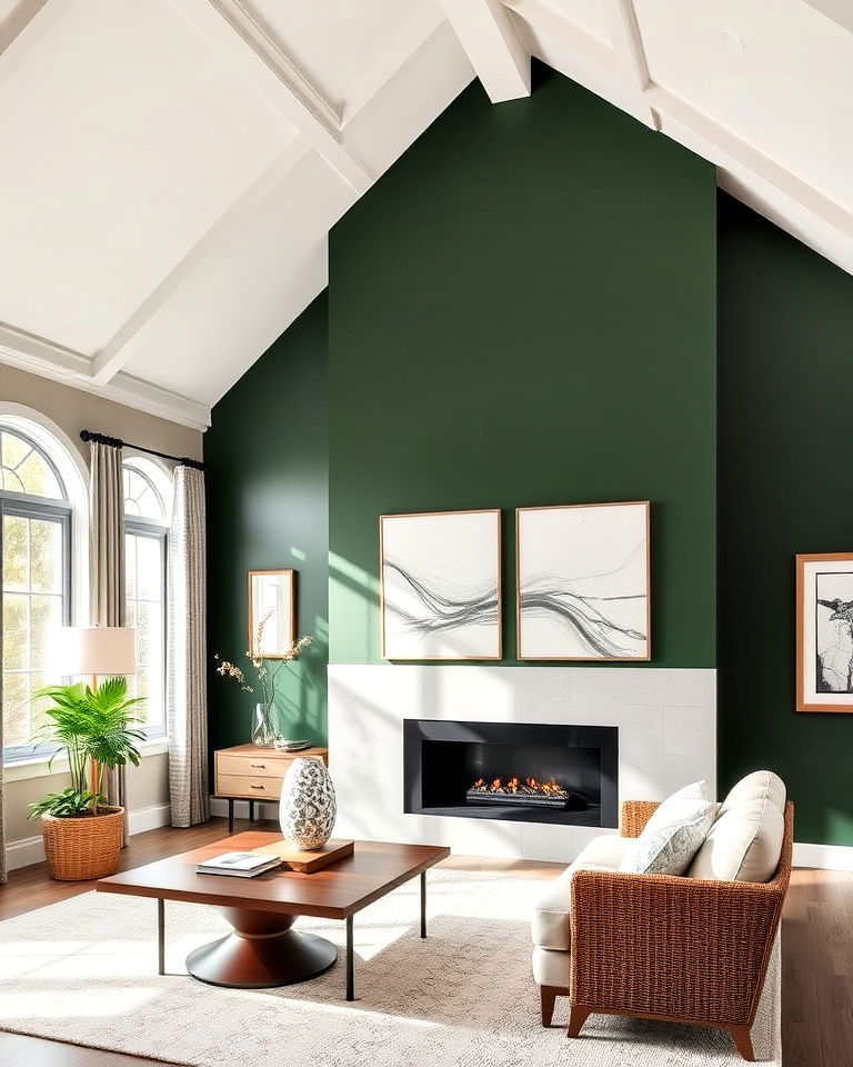 dark green accent wall with ceiling molding