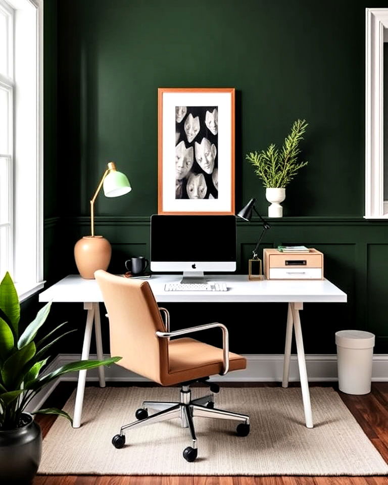 dark green accent wall