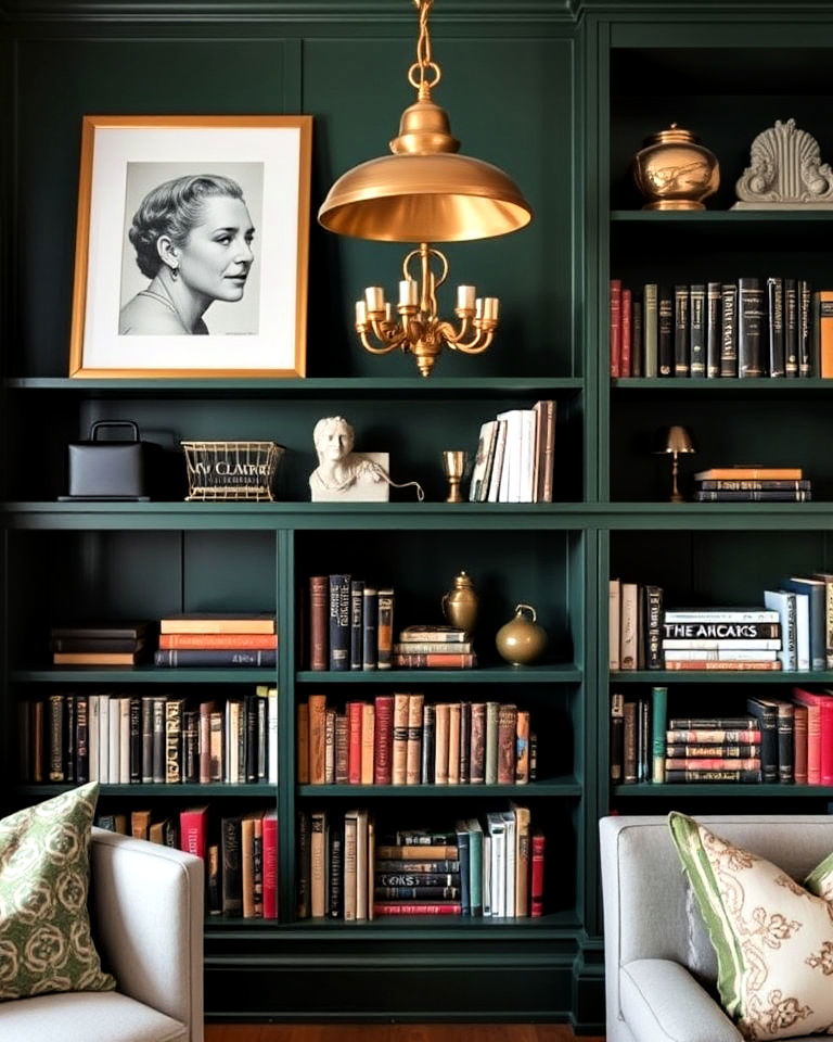 dark green and brass accents