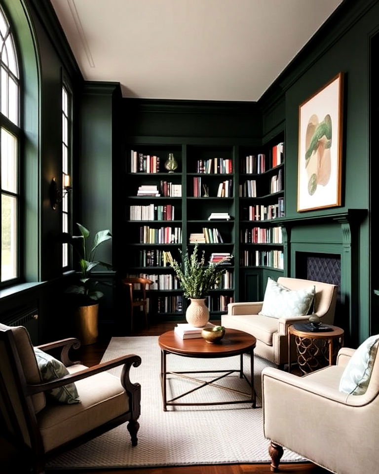 dark green and neutral accents