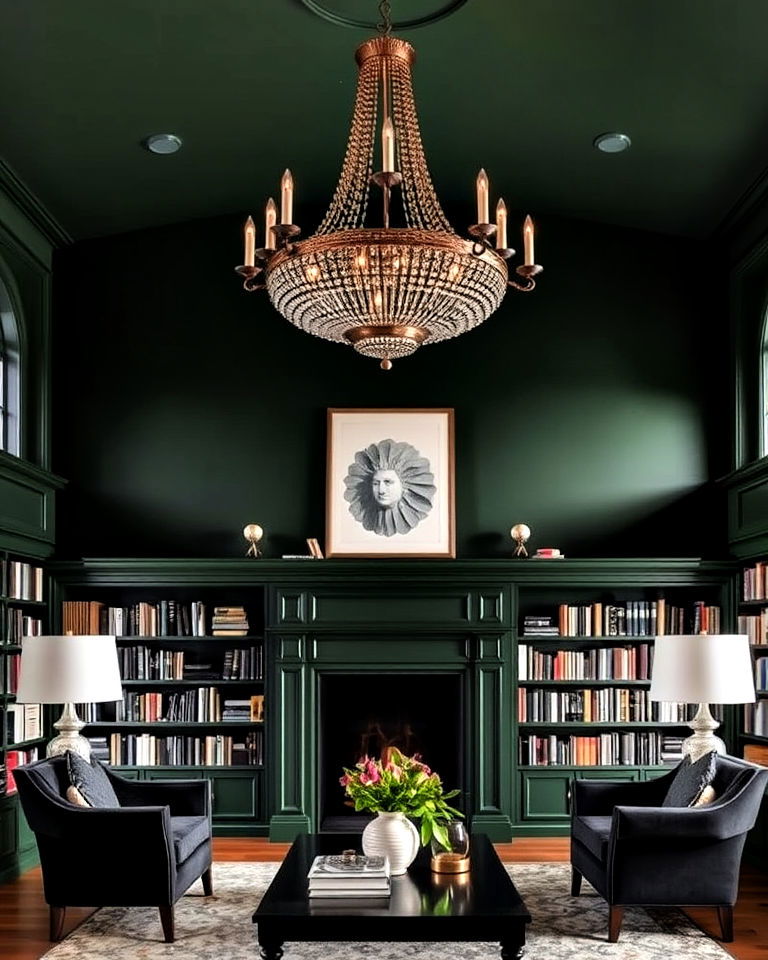 dark green and statement lighting