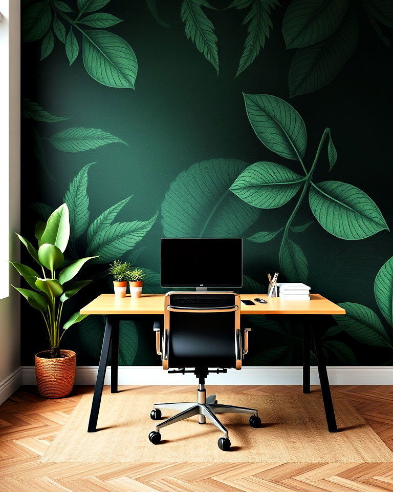 dark green feature wall mural