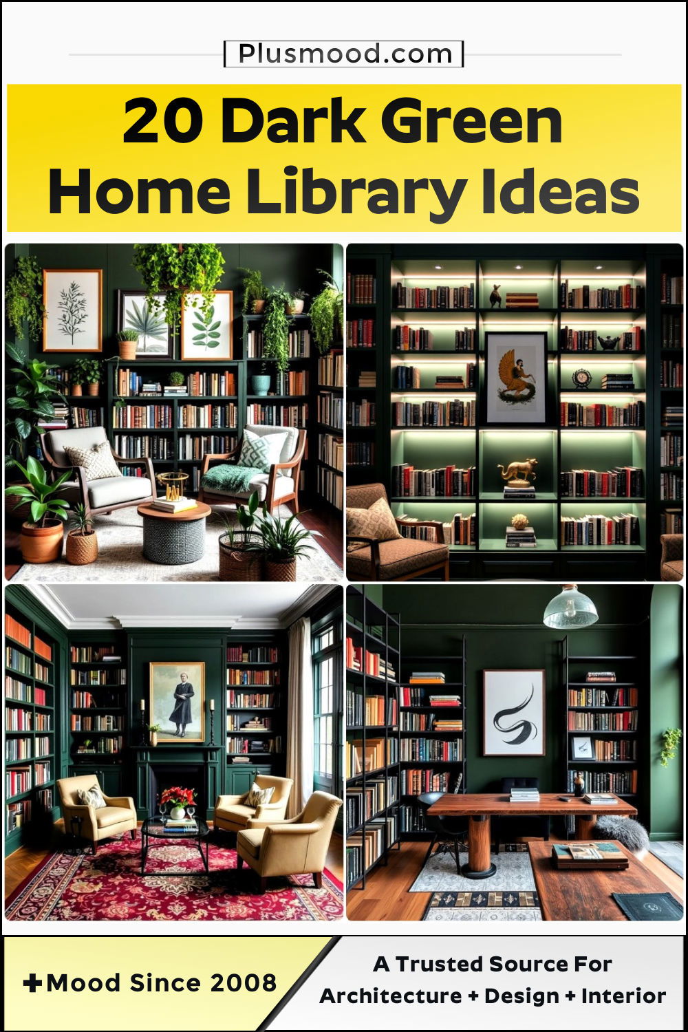 dark green home library ideas and inspiration