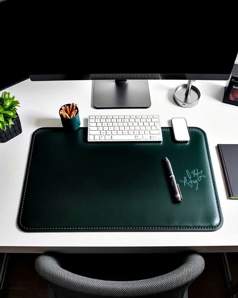 dark green leather desk pad