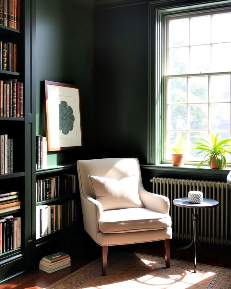 dark green nook with natural light