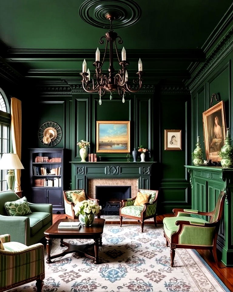 dark green paneling for victorian living room