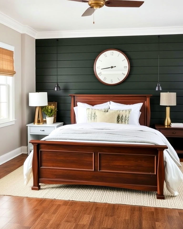 dark green shiplap wall for a cozy touch