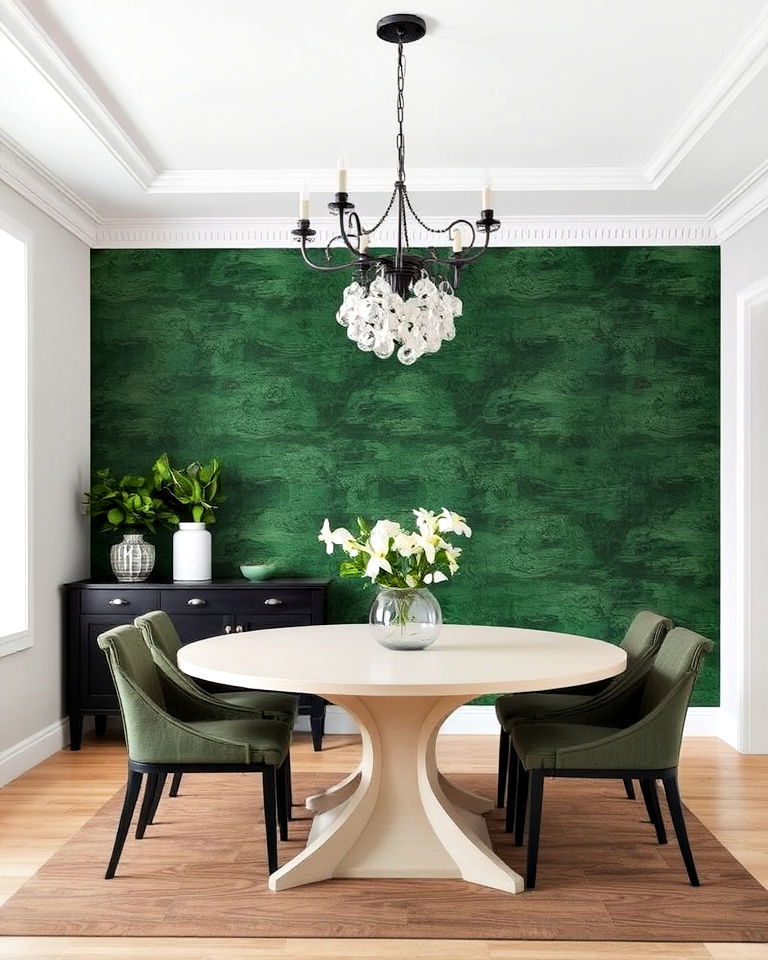 dark green textured wallpaper wall for dining room