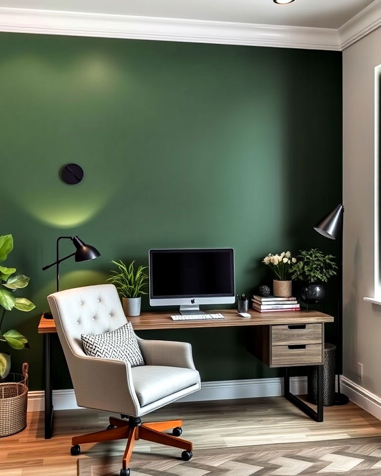 dark green wall with black metal accents