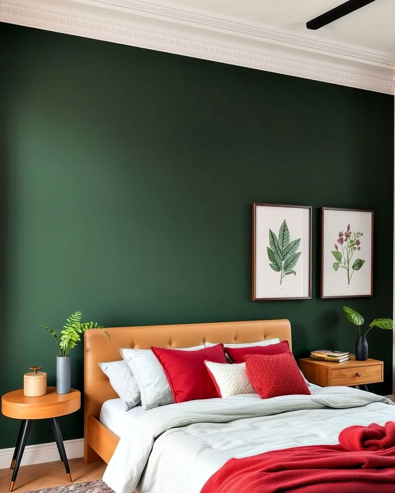 dark green wall with botanical prints